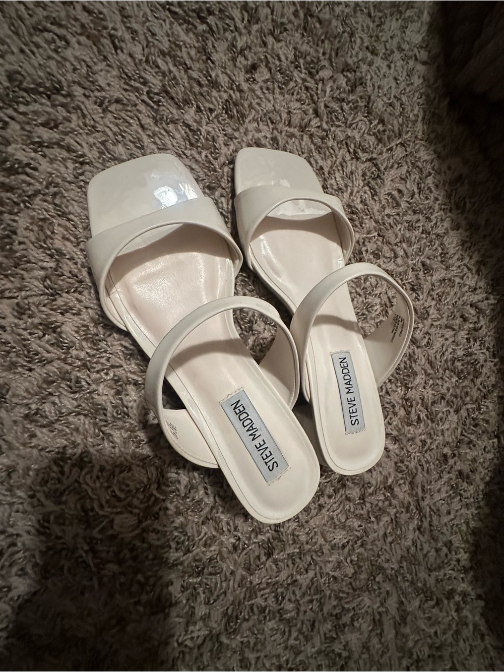Steve Madden White Strappy Square-Toe Block Heel Sandals